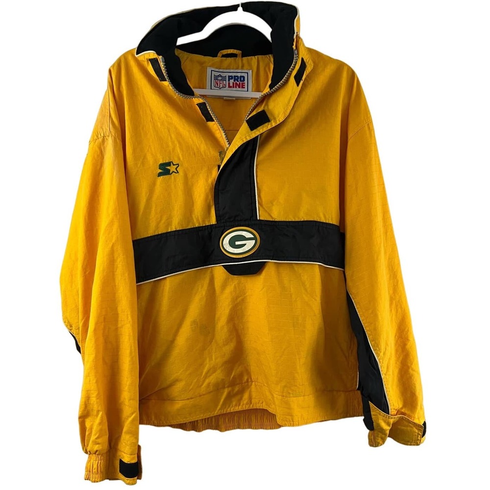 Starter Vintage NFL Pro Line Green Bay Packers Yellow Pullover Jacket Medium 90s